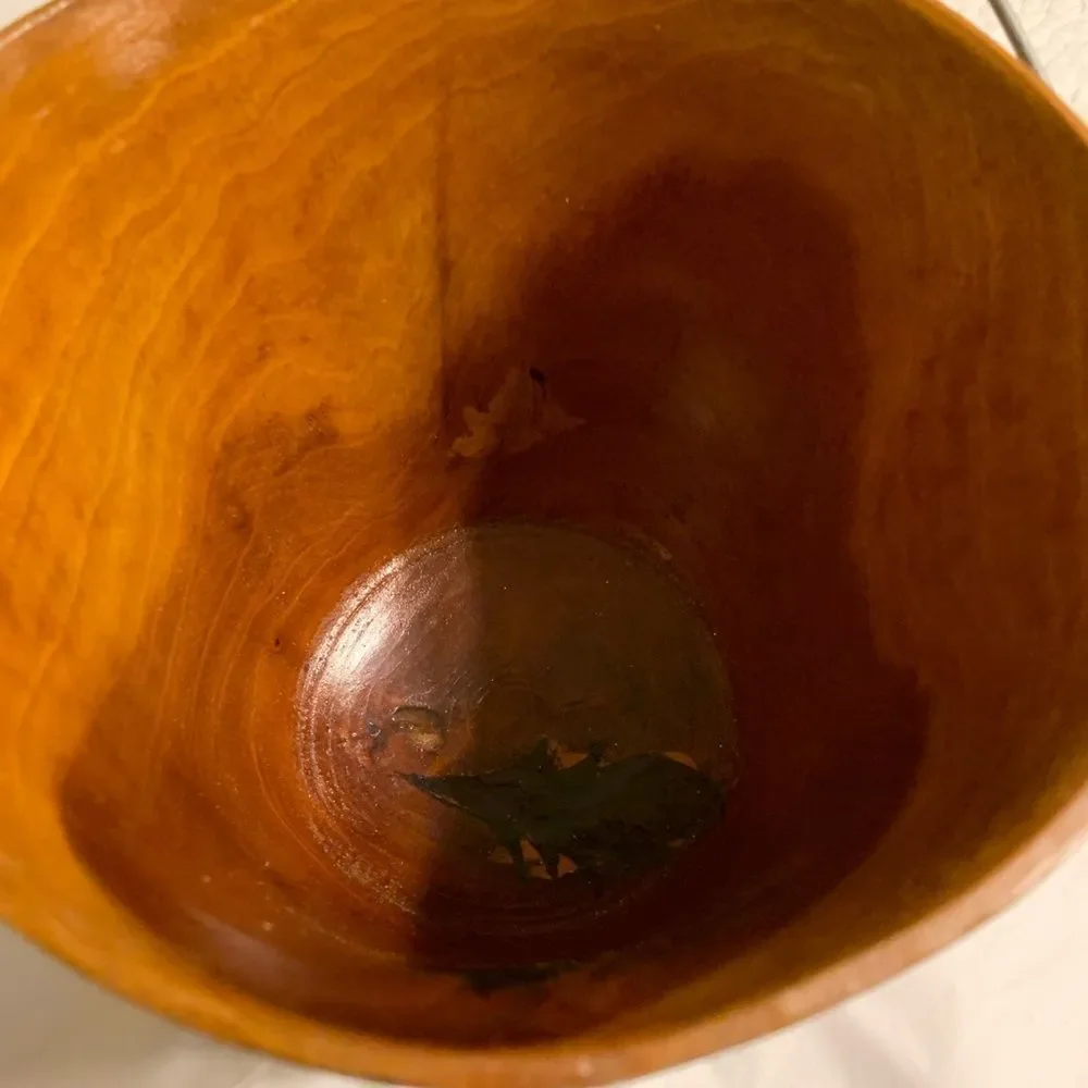 Hand carved & hand painted wooden vintage ice bucket